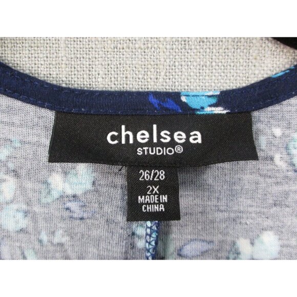 Chelsea Studio Womens Plus Size Floral Print Scoop Neck Top 2X 100% Rayon Blue - Picture 3 of 9